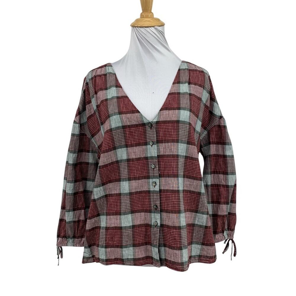 Madewell Shirt Womens S Small Morningview Plaid Tie Sleeve Button Up Boxy